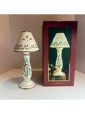 Lenox Ivory Holly Berries Collection Holiday Candlestick Lamp Shade Tea Light